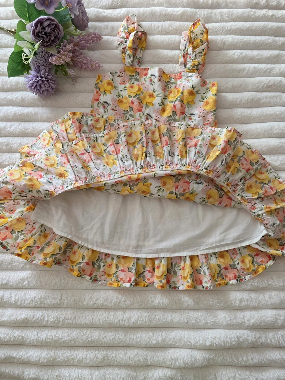 Janie and Jack Yellow & Peach Floral Ruffle Sundress Size 4